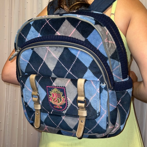 NWT JUICY COUTURE Blue Plaid Velour Regal Backpack School Book Bag Rare Vintage - Picture 16 of 16